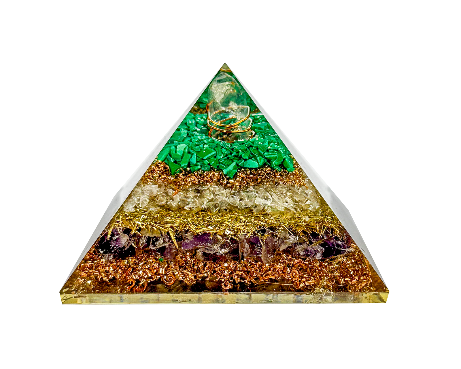 3 Layer Amethyst, Clear Quartz, Green Malachite Reiki Energy Charged Orgone Pyramid Primal Chakra