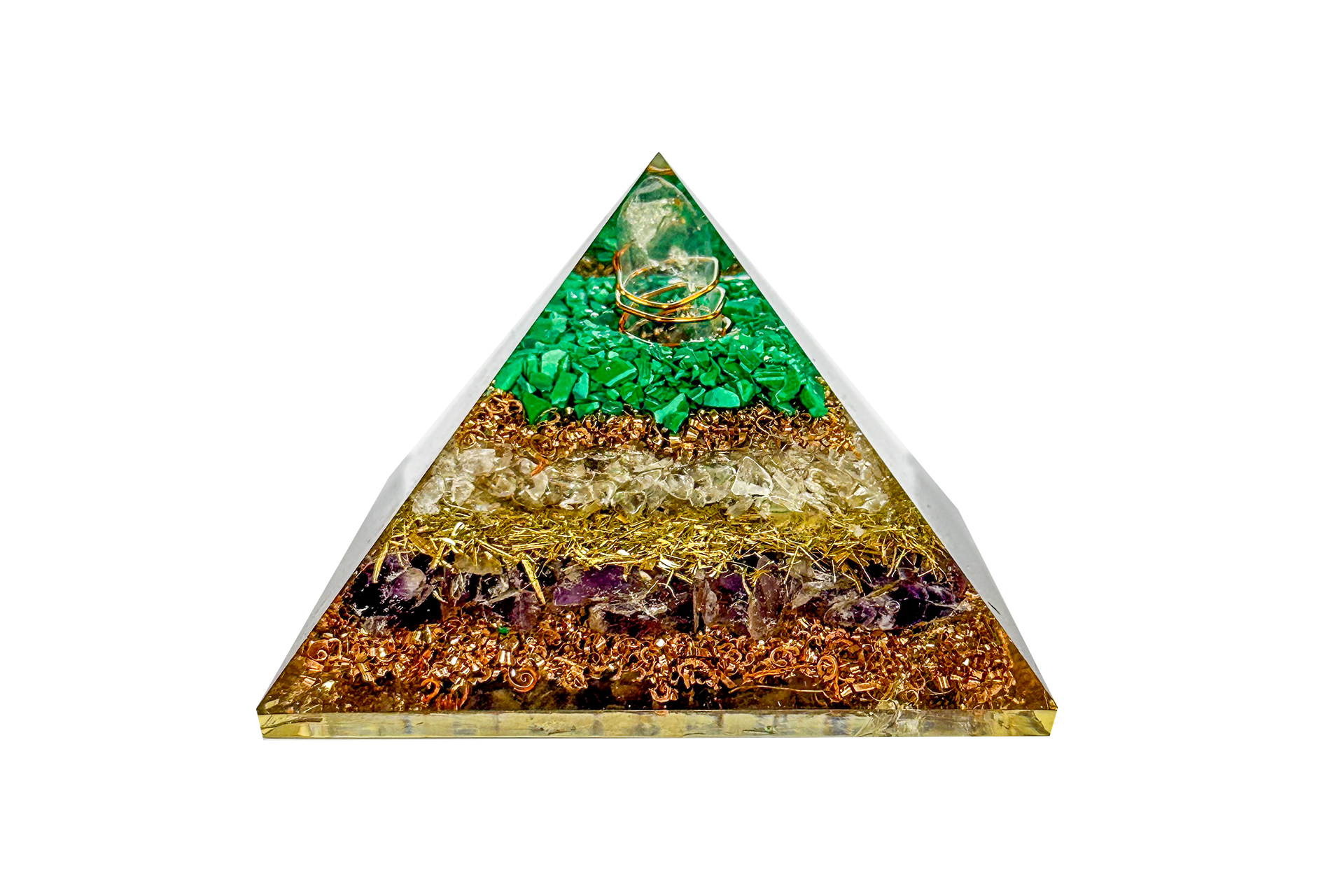 3 Layer Amethyst, Clear Quartz, Green Malachite Reiki Energy Charged Orgone Pyramid Primal Chakra