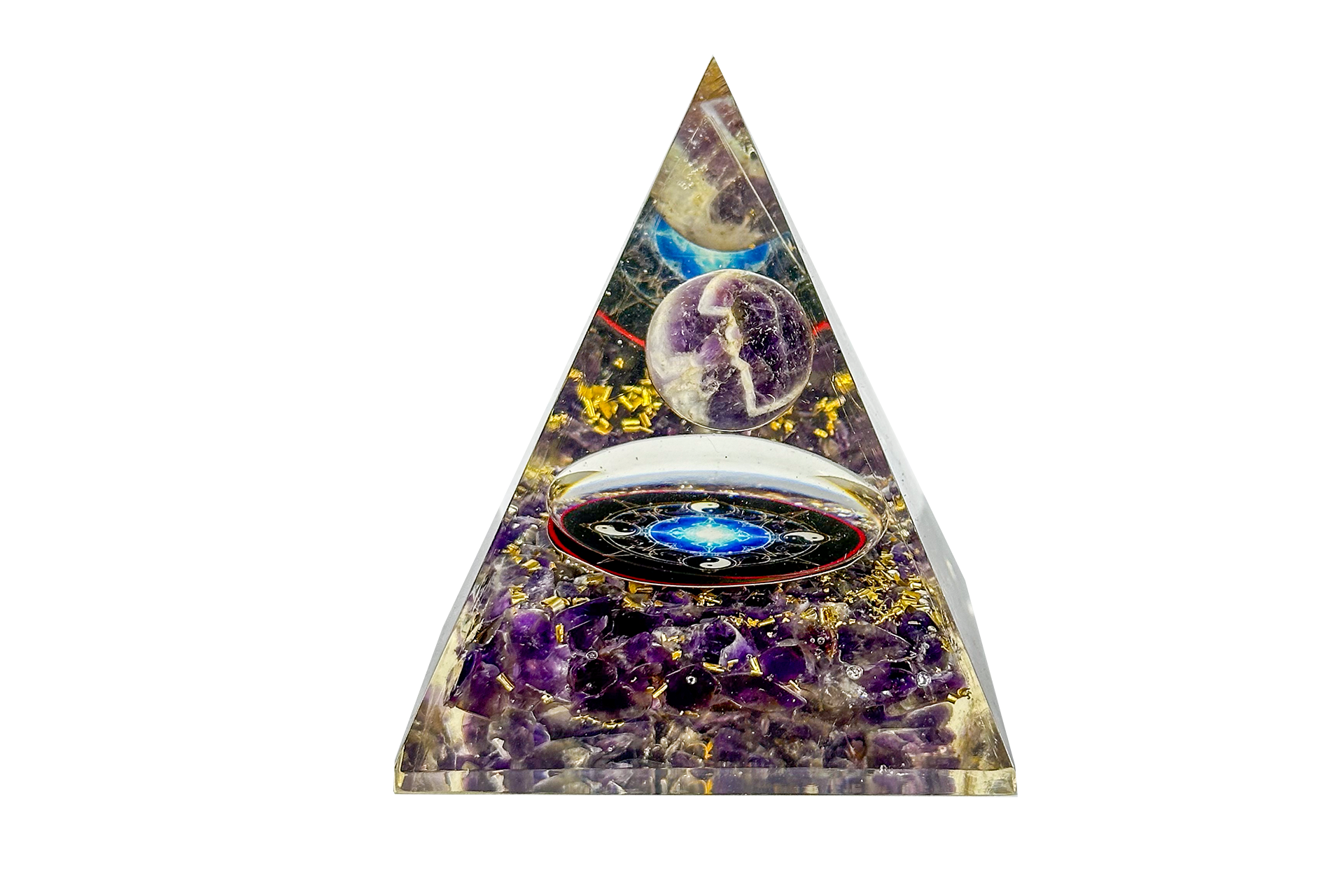Amethyst Sphere Reiki Energy Charged Orgone Pyramid with Yin Yang Emblem Primal Chakra