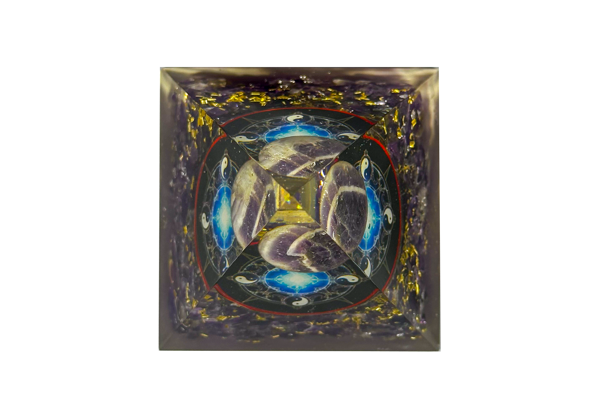 Amethyst Sphere Reiki Energy Charged Orgone Pyramid with Yin Yang Emblem Primal Chakra