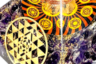 Amethyst Reiki Energy Charged Orgone Pyramid with 7 Chakra and Sri Yantra Emblems Primal Chakra