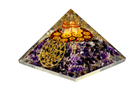 Amethyst Reiki Energy Charged Orgone Pyramid with 7 Chakra and Sri Yantra Emblems Primal Chakra