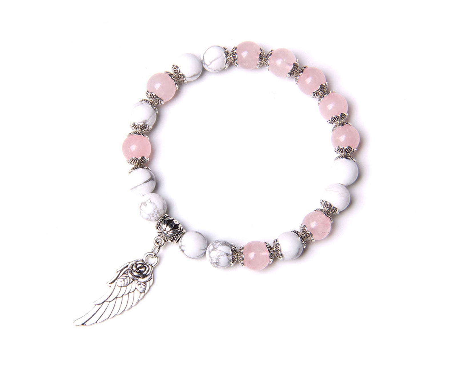 Angel Wing Bracelet with Rose Quartz & Howlite Beads Primal Chakra