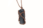 Black Tourmaline Rough Necklace with Winding Braided Brown Cord Primal Chakra