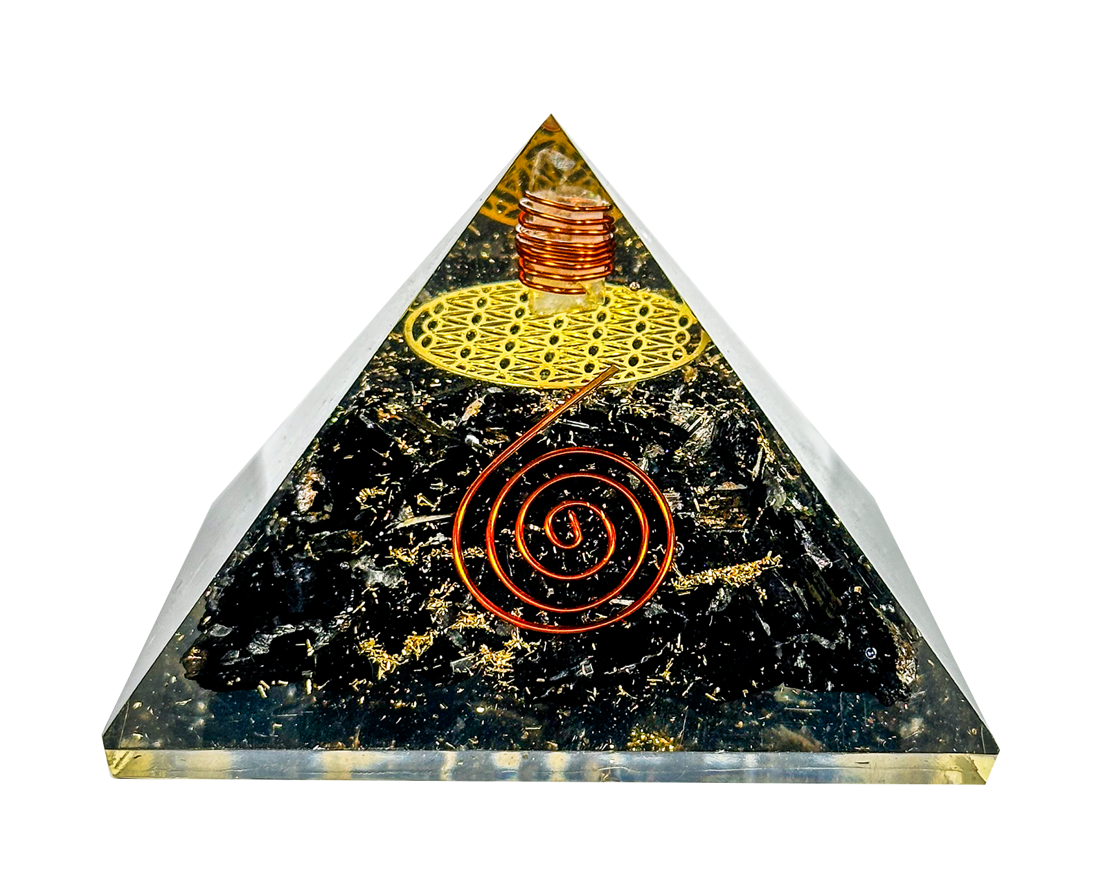 Black Tourmaline Reiki Energy Charged Orgone Pyramid With Flower Of life Emblem Primal Chakra