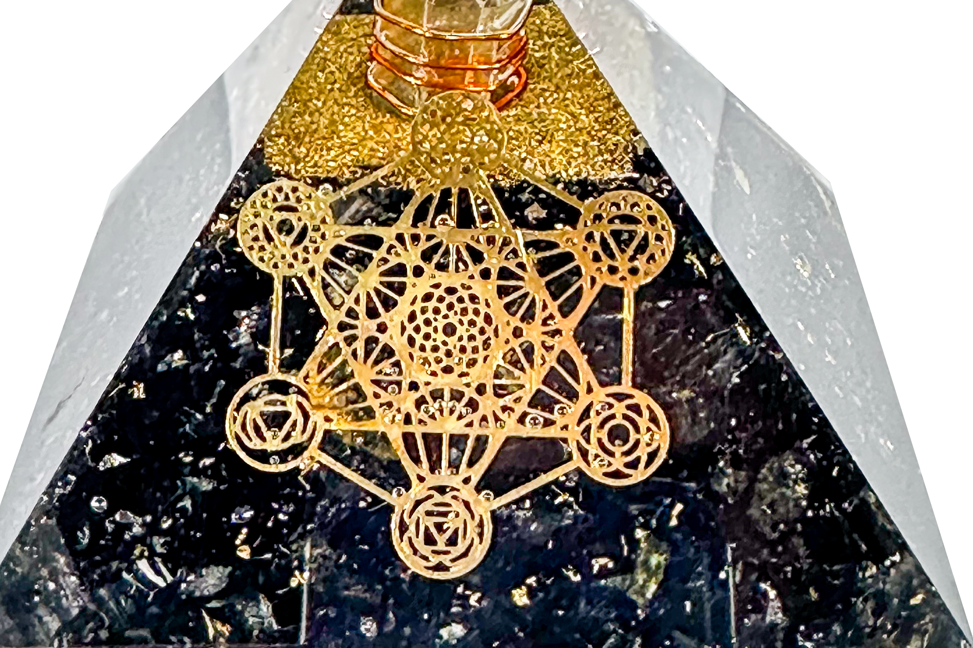 Black Tourmaline Reiki Energy Charged Orgone Pyramid with Metatron Cube Emblem Primal Chakra