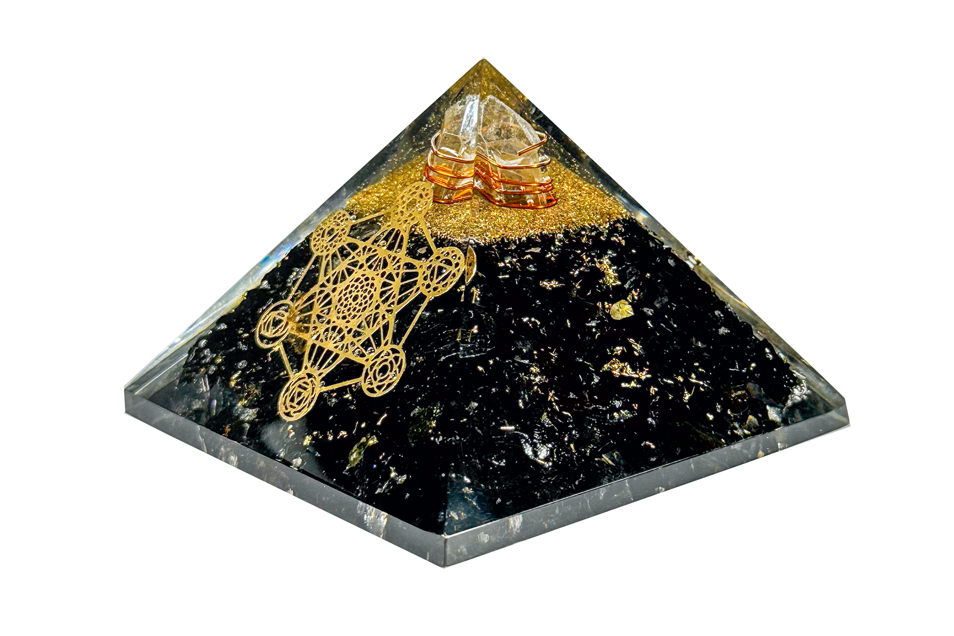Black Tourmaline Reiki Energy Charged Orgone Pyramid with Metatron Cube Emblem Primal Chakra