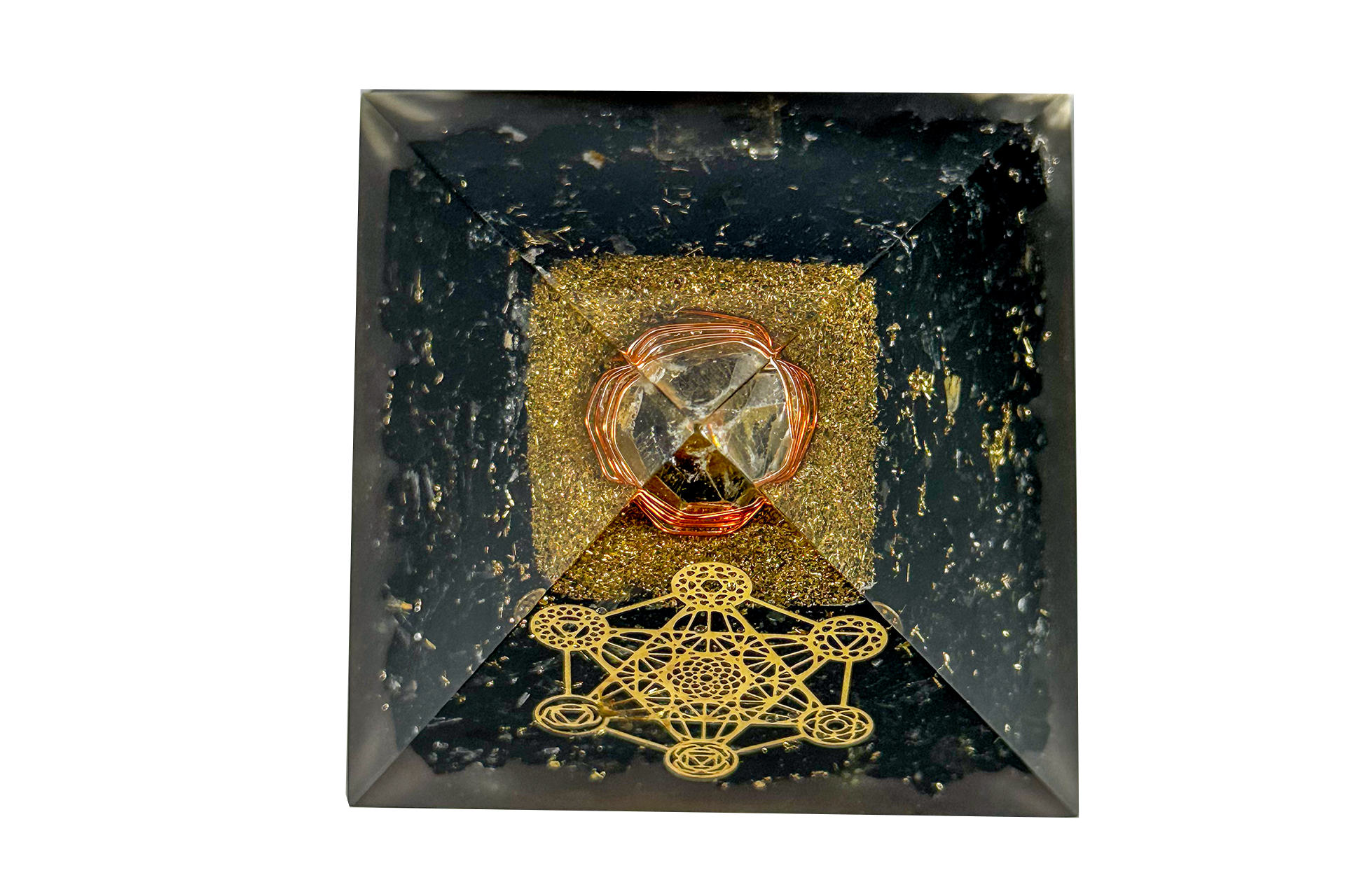 Black Tourmaline Reiki Energy Charged Orgone Pyramid with Metatron Cube Emblem Primal Chakra