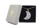 Clear Quartz Crystal Druzy Moon Necklace with Gold Chain Primal Chakra
