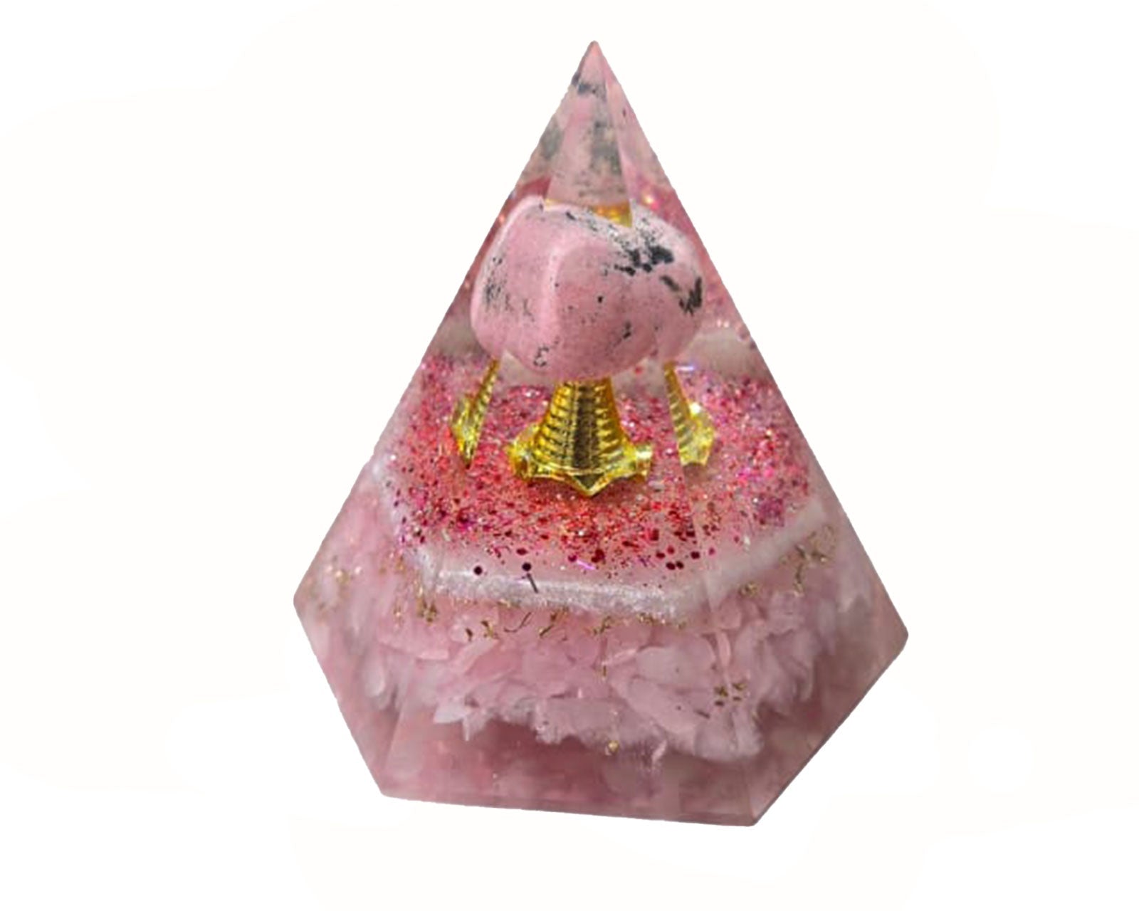 Hex Rose Quartz Orgone Pyramid with Rhodonite Sphere Primal Chakra