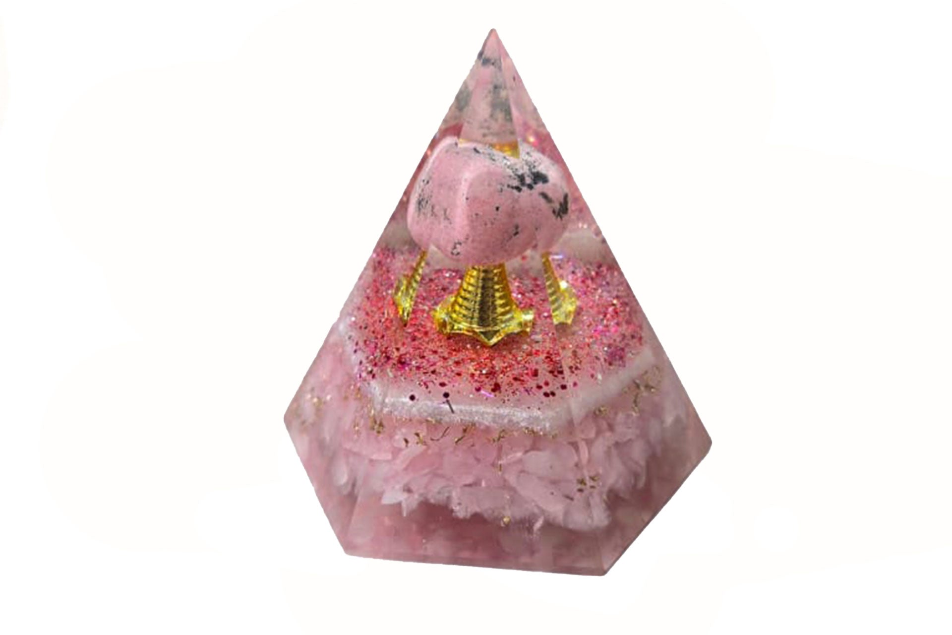 Hex Rose Quartz Orgone Pyramid with Rhodonite Sphere Primal Chakra