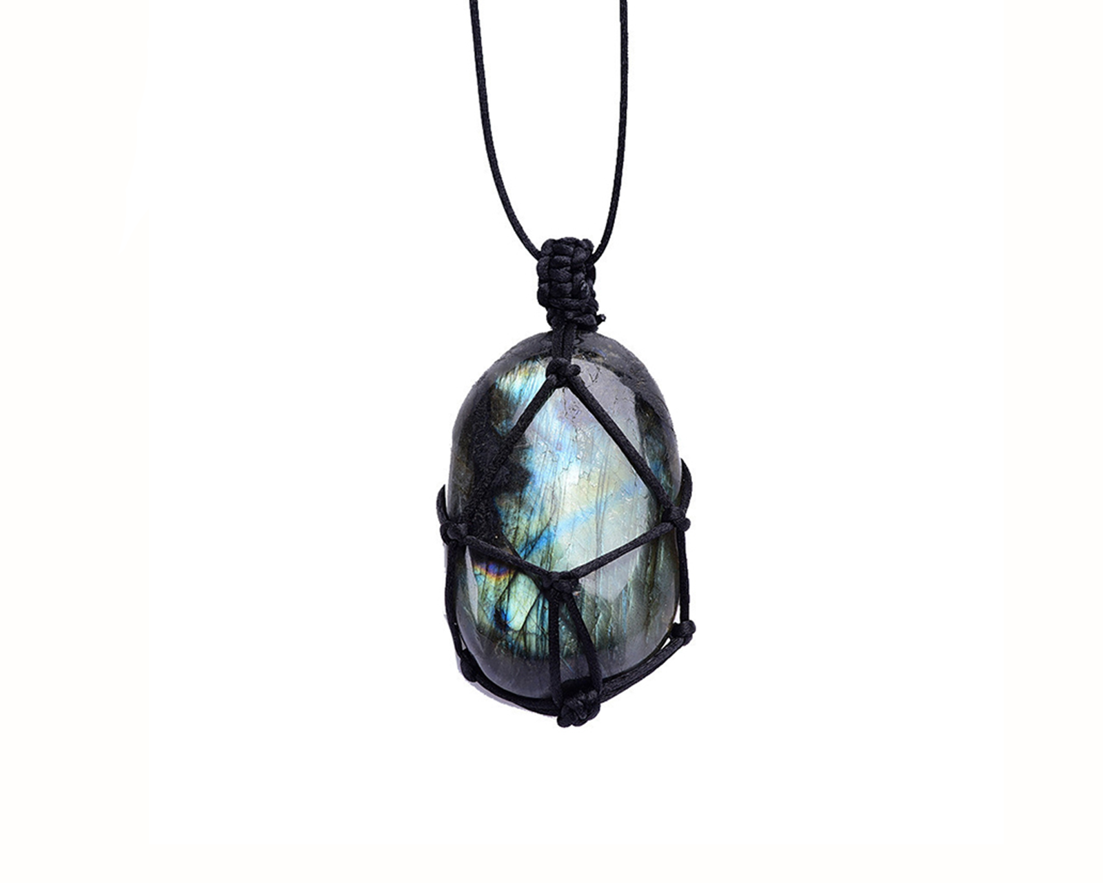 Labradorite Winding Necklace with a Black Rope Cord Primal Chakra
