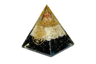 Layered Black Tourmaline Clear Quartz Reiki Energy Charged Orgone Pyramid with Metatron Cube Emblem Primal Chakra