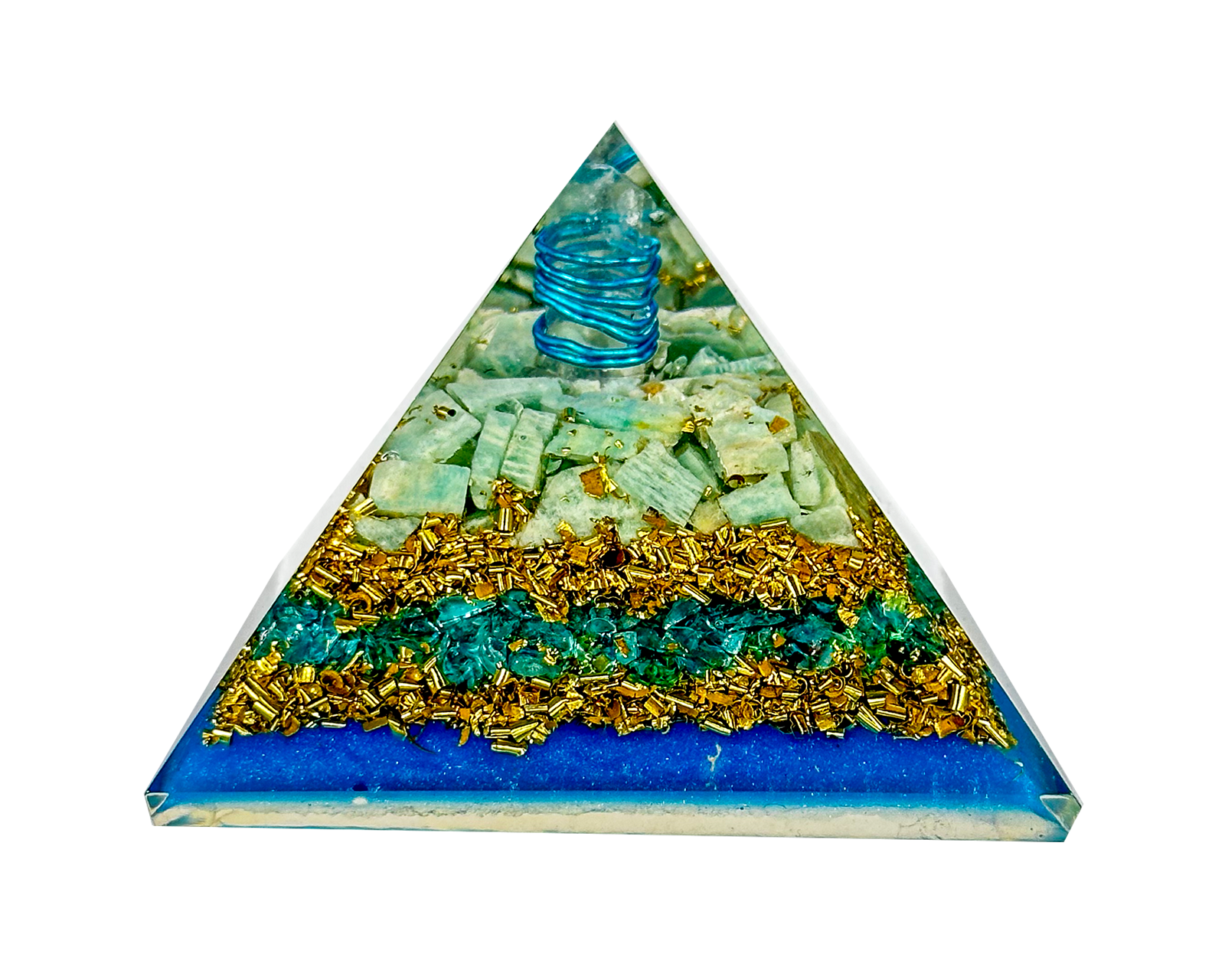 Layered Blue Onyx and Amazonite Reiki Energy Charged Orgone Pyramid with Blue Mica Powder Primal Chakra