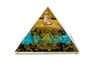 Layered Blue Onyx and Tiger Eye Reiki Energy Charged Orgone Pyramid with Sri Yantra Emblem Primal Chakra