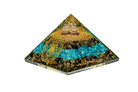 Layered Blue Onyx and Tiger Eye Reiki Energy Charged Orgone Pyramid with Sri Yantra Emblem Primal Chakra