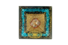 Layered Blue Onyx and Tiger Eye Reiki Energy Charged Orgone Pyramid with Sri Yantra Emblem Primal Chakra
