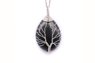 Obsidian Crystal Tree Of Life Pear Pendant Necklace with Silver Chain Primal Chakra