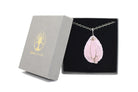 Rose Quartz Crystal Tree Of Life Pear Pendant Necklace with Silver Chain Primal Chakra
