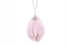 Rose Quartz Crystal Tree Of Life Pear Pendant Necklace with Silver Chain Primal Chakra