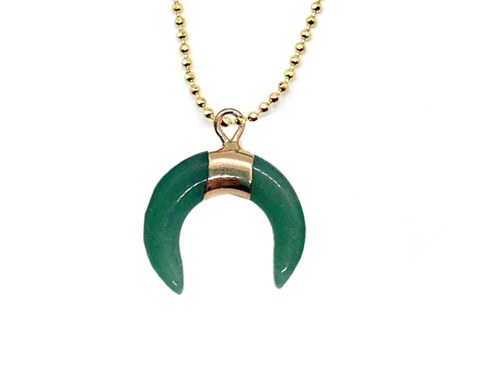 Green Aventurine Small Eclipse Moon Pendant with a Gold Chain Primal Chakra