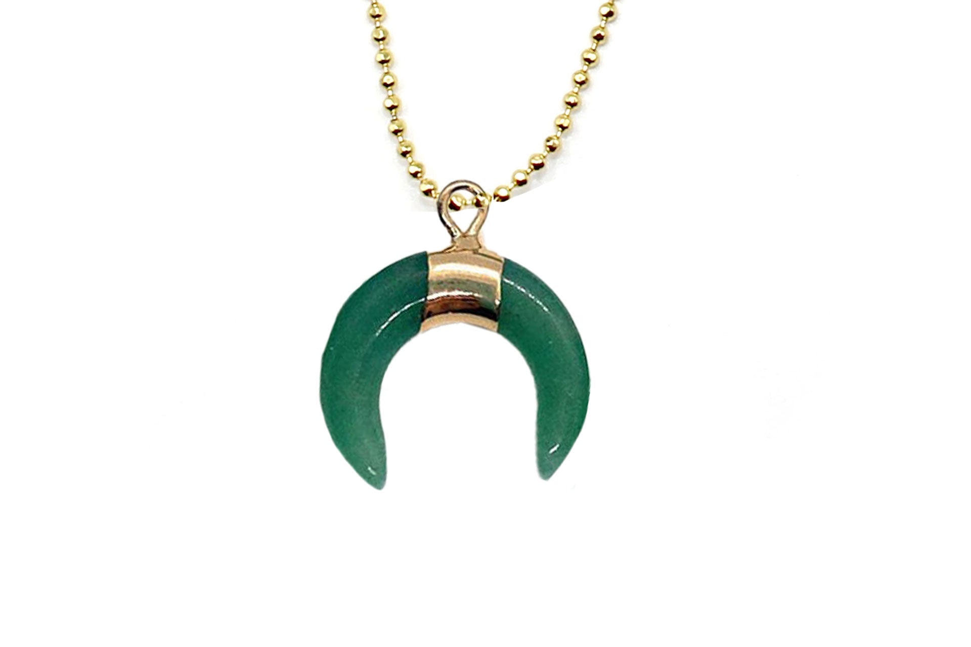 Green Aventurine Small Eclipse Moon Pendant with a Gold Chain Primal Chakra