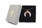 Rose Quartz Small Eclipse Moon Pendant with a Gold Chain Primal Chakra