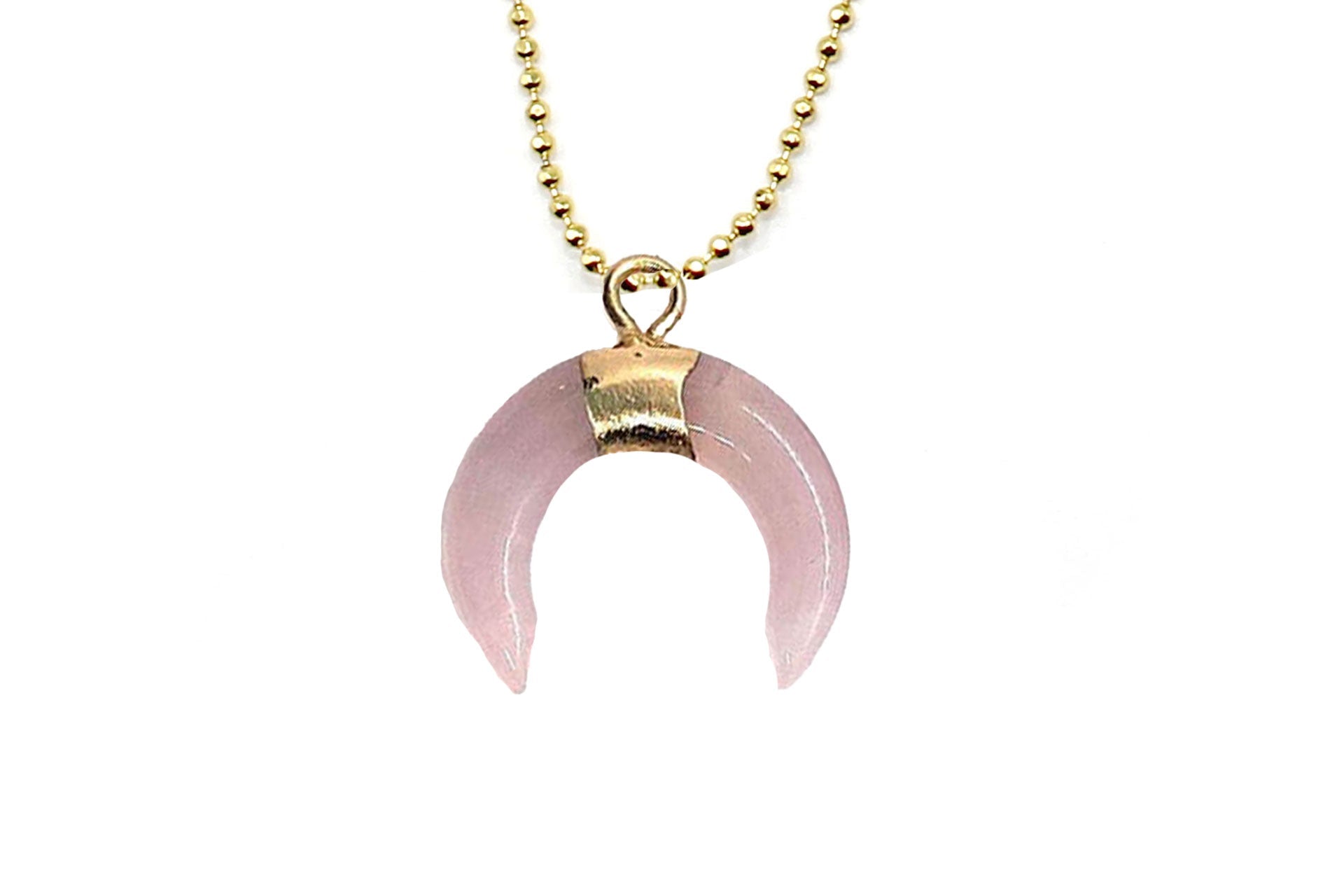 Rose Quartz Small Eclipse Moon Pendant with a Gold Chain Primal Chakra