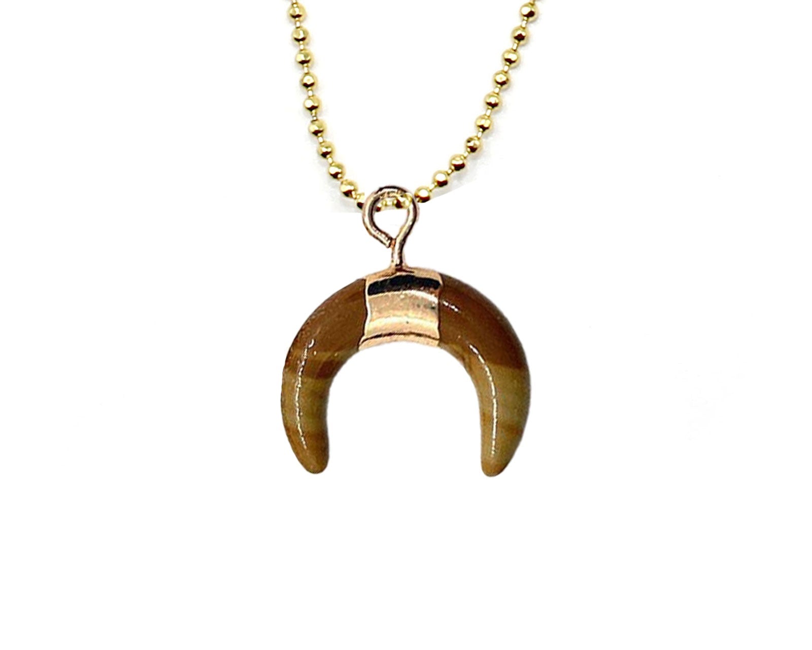 Tiger Eye Small Eclipse Moon Pendant with a Gold Chain Primal Chakra