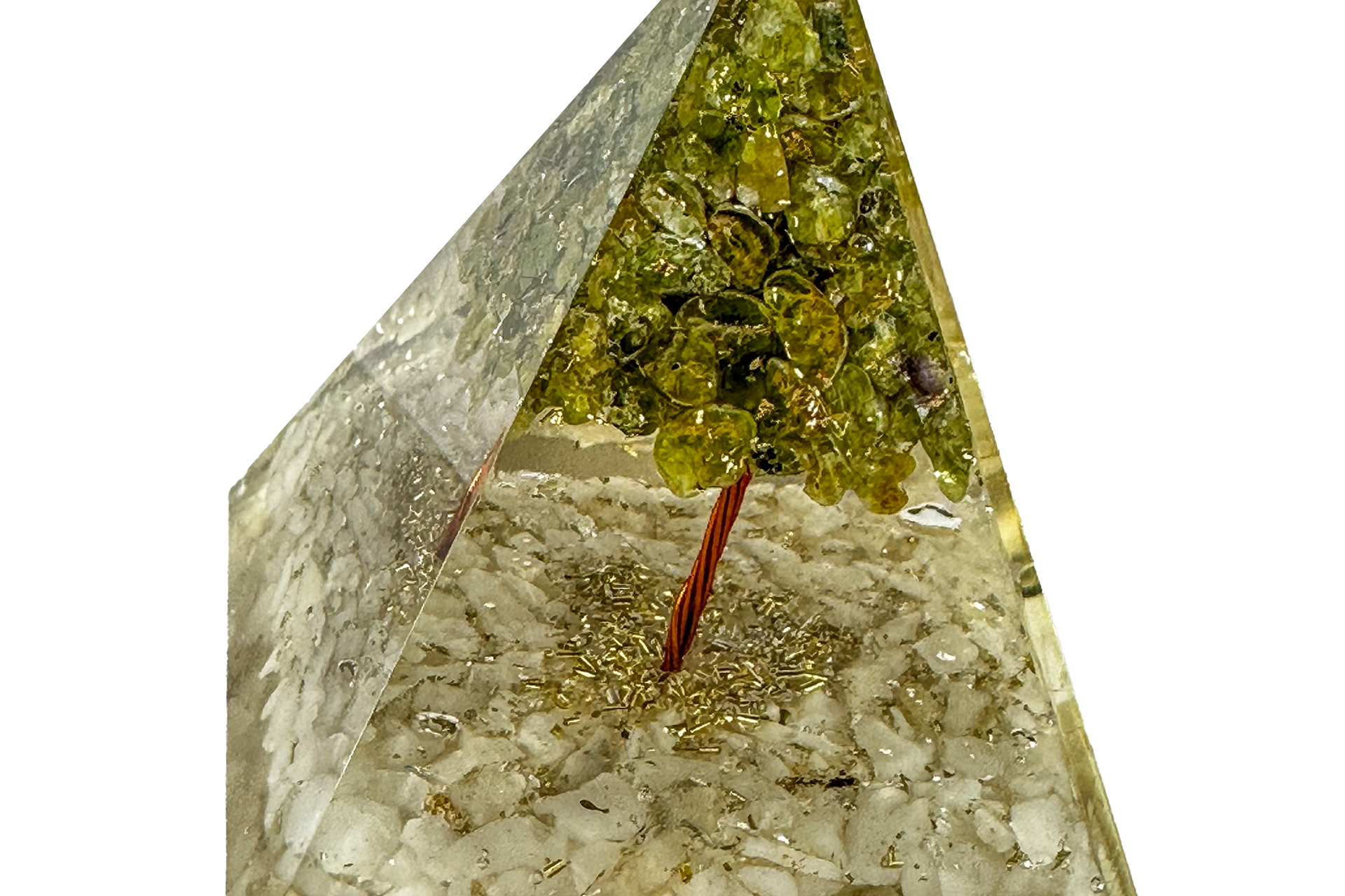 Clear Quartz and Peridot Tree Of Life Reiki Energy Charged Orgone Pyramid Primal Chakra