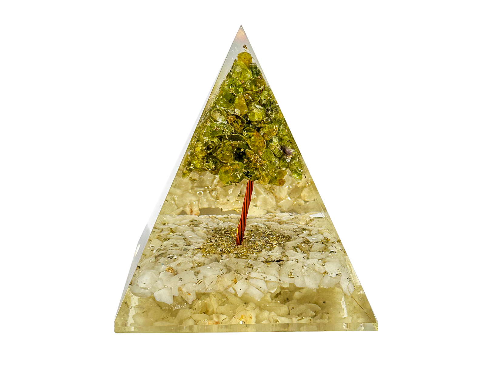 Clear Quartz and Peridot Tree Of Life Reiki Energy Charged Orgone Pyramid Primal Chakra