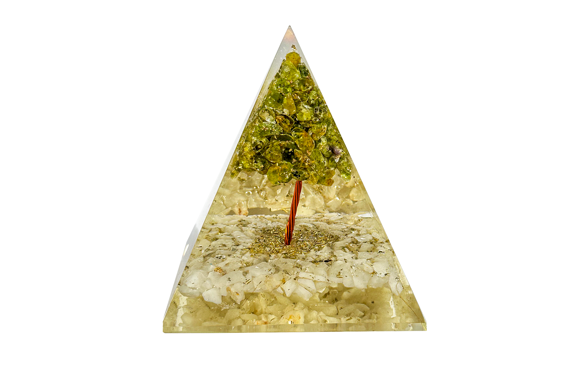 Clear Quartz and Peridot Tree Of Life Reiki Energy Charged Orgone Pyramid Primal Chakra