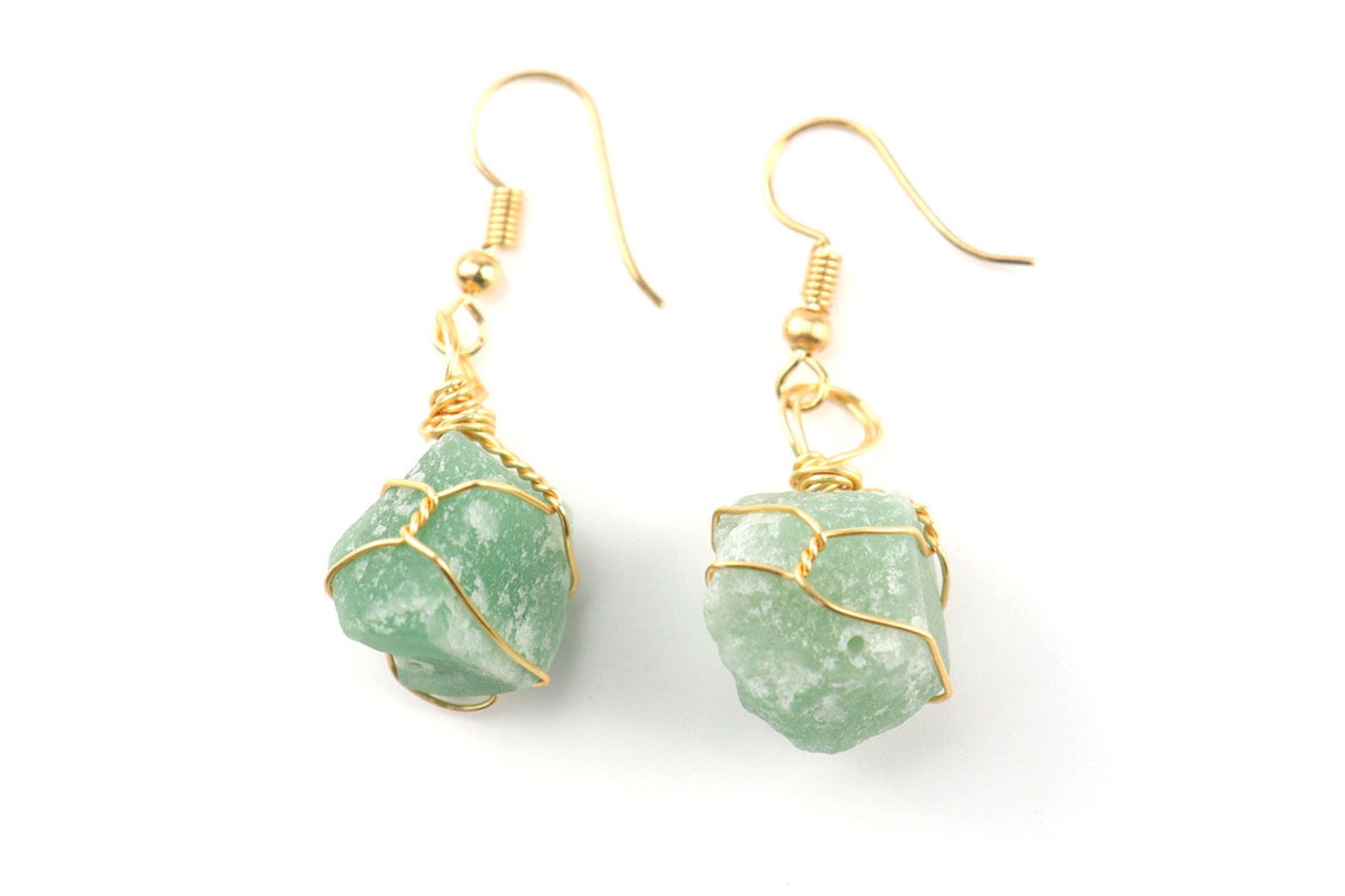 Green Aventurine Winding Raw Crystal Earrings Primal Chakra