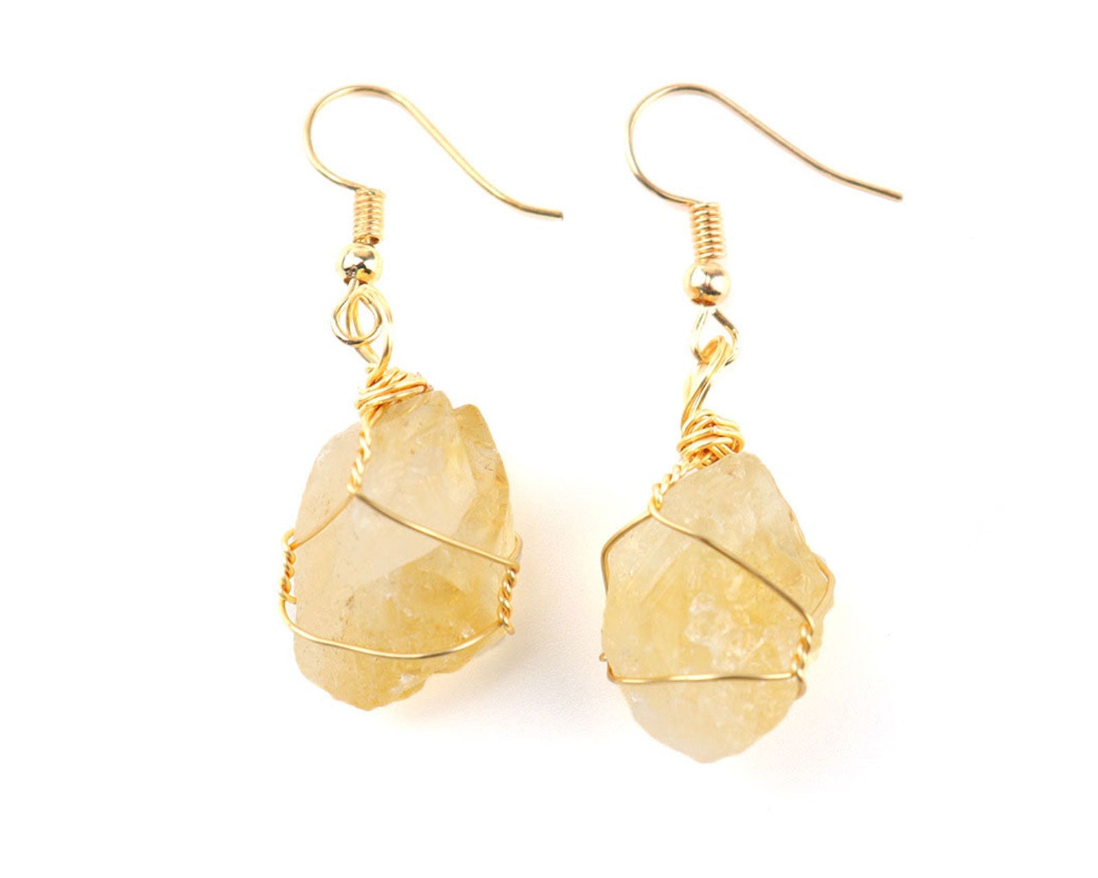 Yellow Citrine Winding Raw Crystal Earrings Primal Chakra