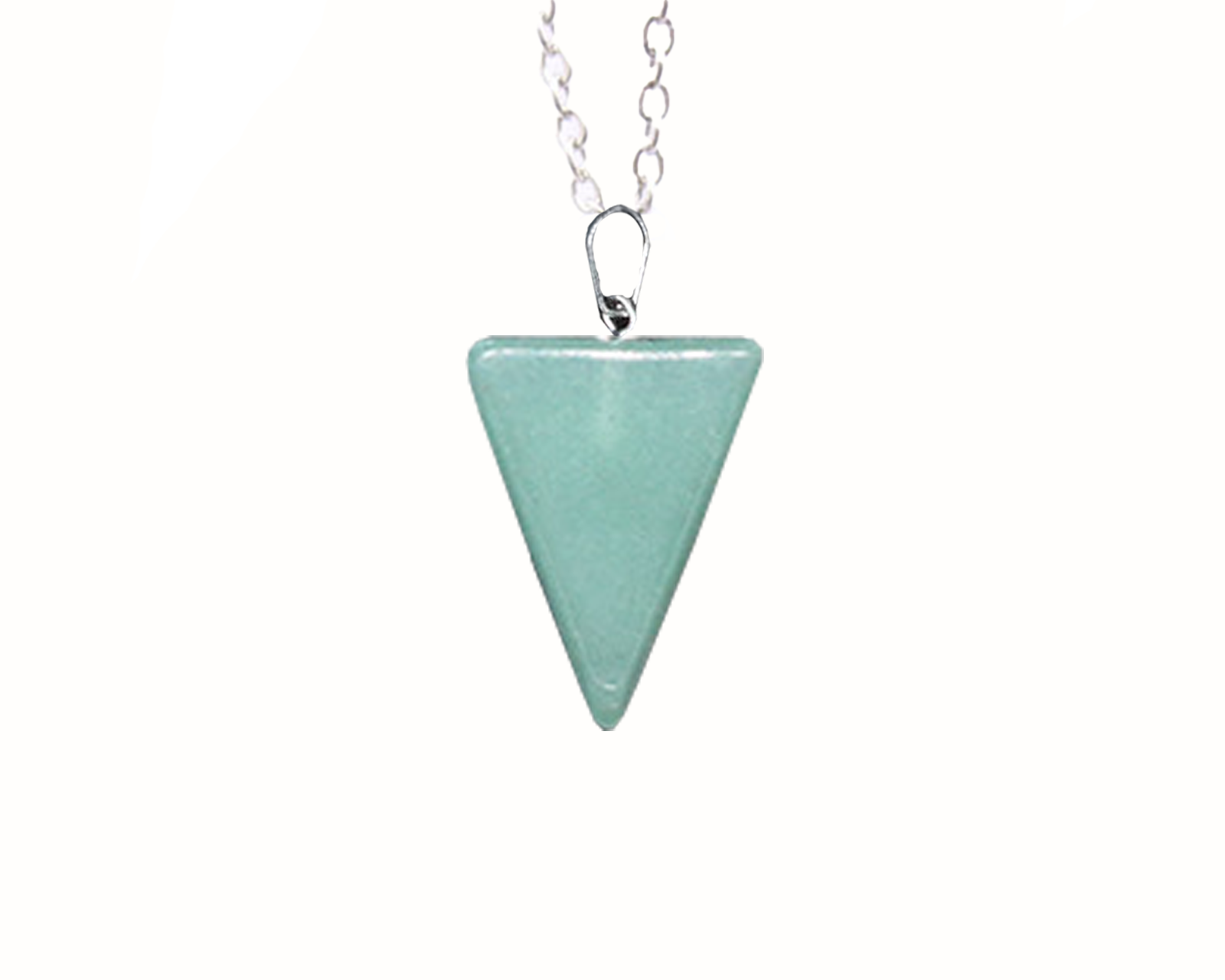 Green Aventurine Carved Triangle Necklace with Silver Chain Primal Chakra