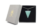 Green Aventurine Carved Triangle Necklace with Silver Chain Primal Chakra