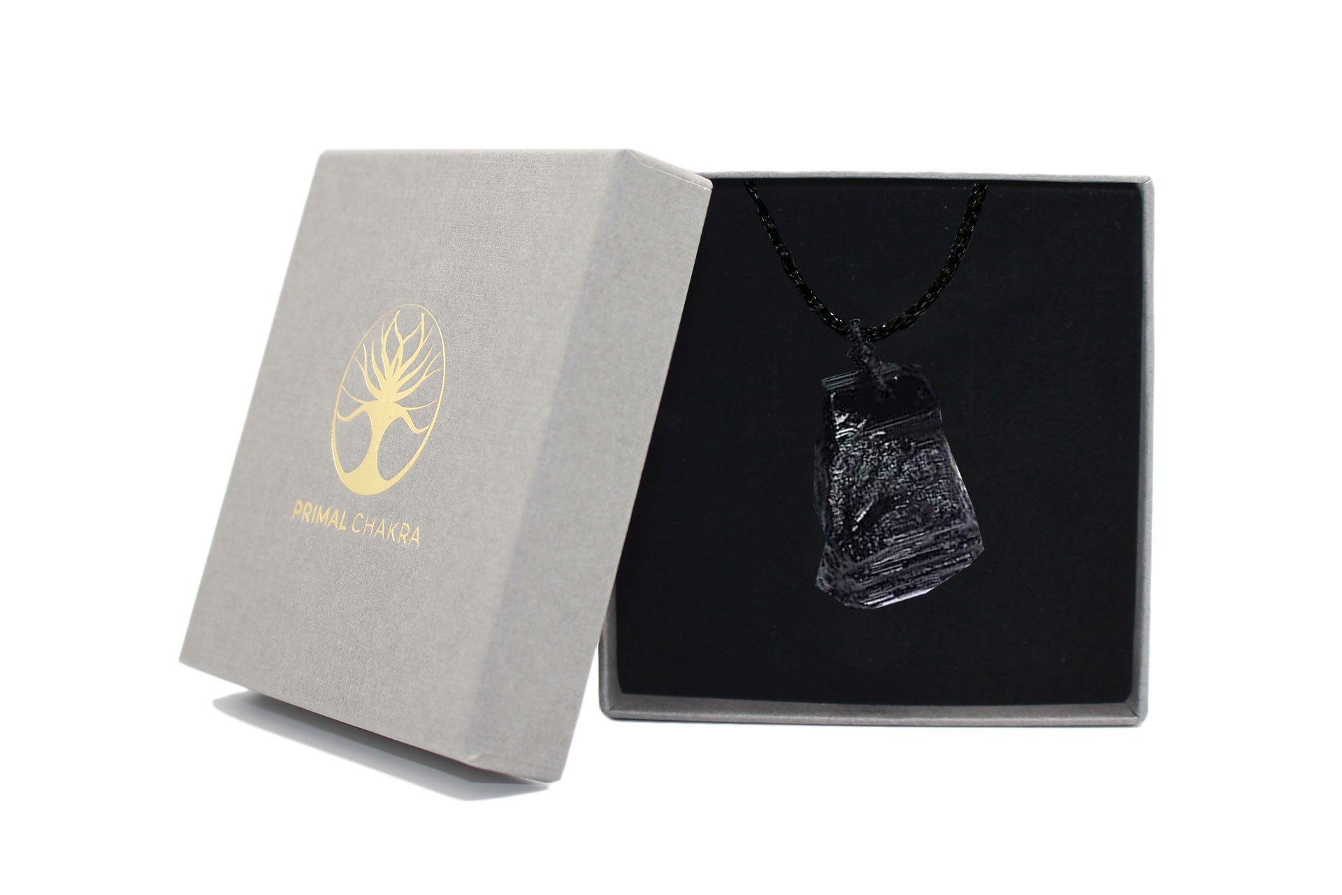 Black Tourmaline Raw Irregular Necklace with Braided Cord Primal Chakra