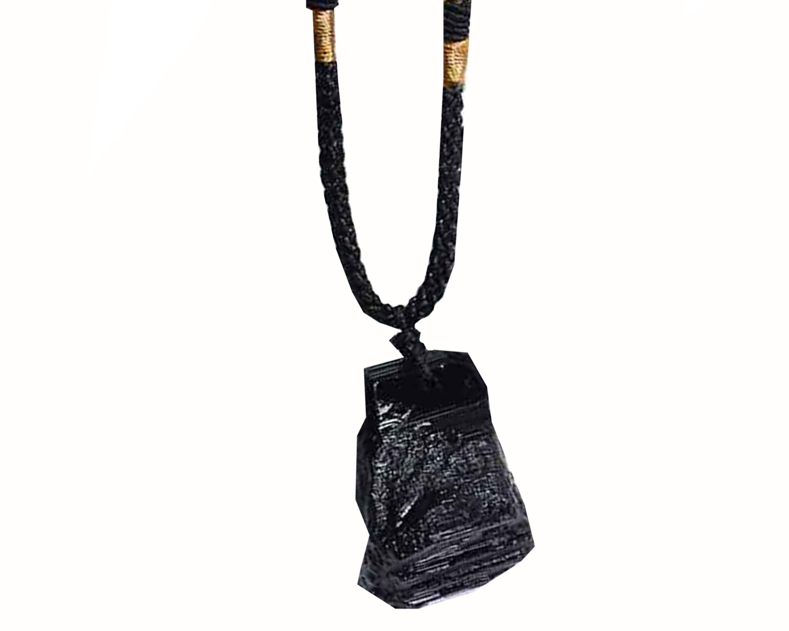 Black Tourmaline Raw Irregular Necklace with Braided Cord Primal Chakra