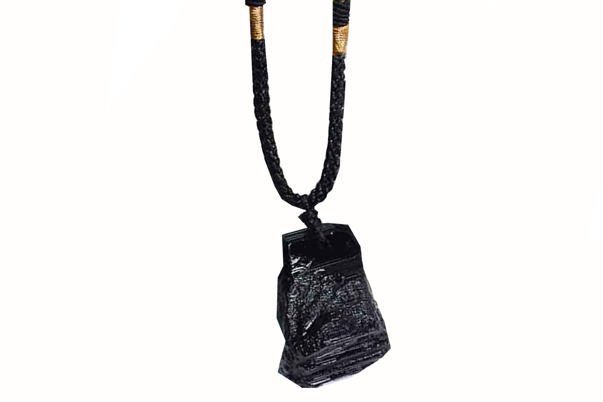Black Tourmaline Raw Irregular Necklace with Braided Cord Primal Chakra