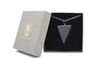 Blue Goldstone Carved Triangle Necklace with Silver Chain Primal Chakra