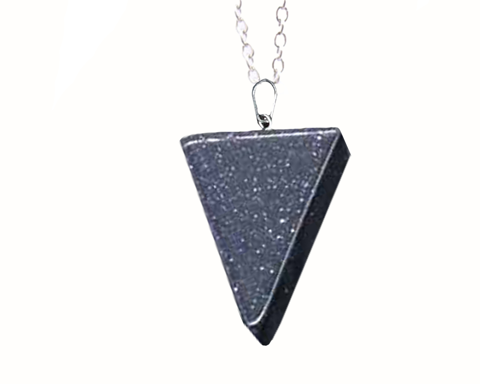 Blue Goldstone Carved Triangle Necklace with Silver Chain Primal Chakra