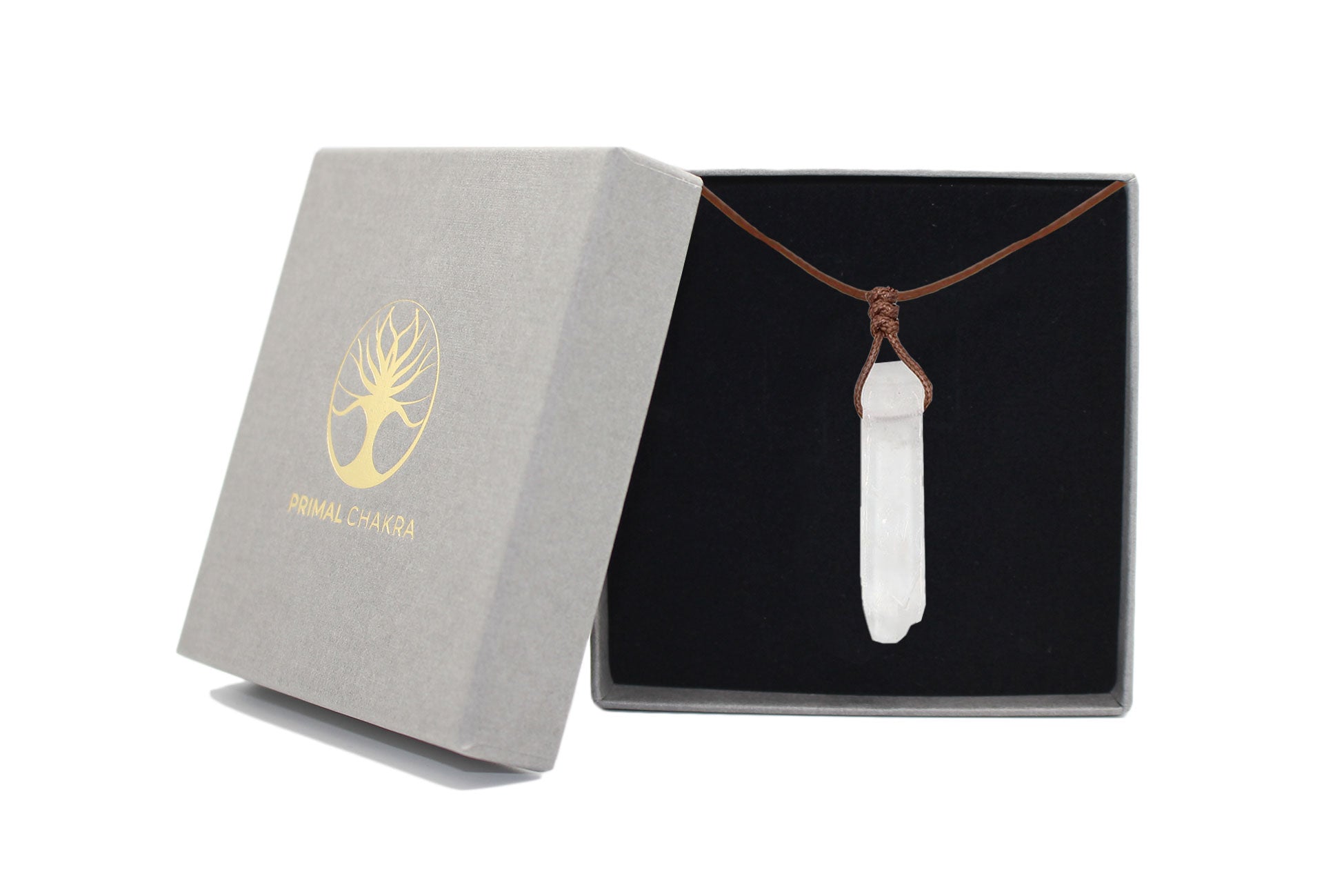 Clear Quartz Irregular Cuboid Necklace With Brown Cord Primal Chakra