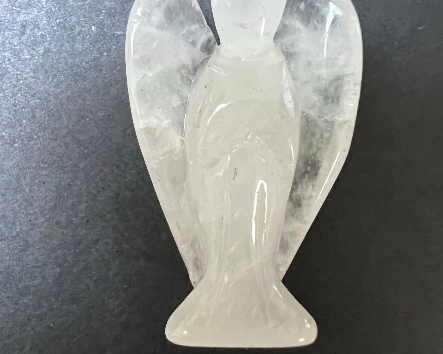 Clear quartz carved crystal angel, front view