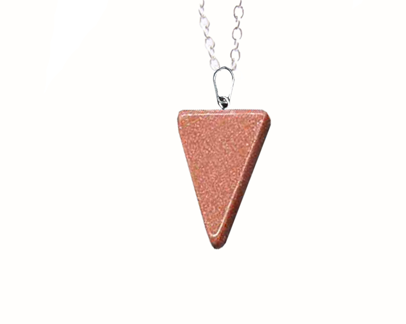 Gold Goldstone Carved Triangle Necklace with Silver Chain Primal Chakra