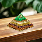 3 Layer Amethyst, Clear Quartz, Green Malachite Reiki Energy Charged Orgone Pyramid Primal Chakra