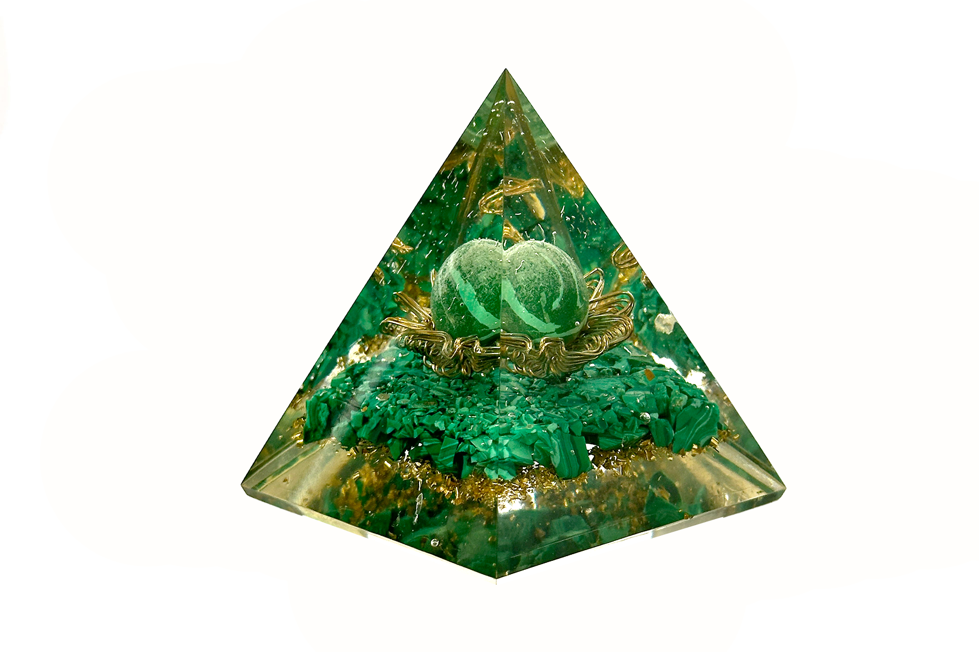 Green Malachite Flower Sphere Orgone Pyramid Primal Chakra