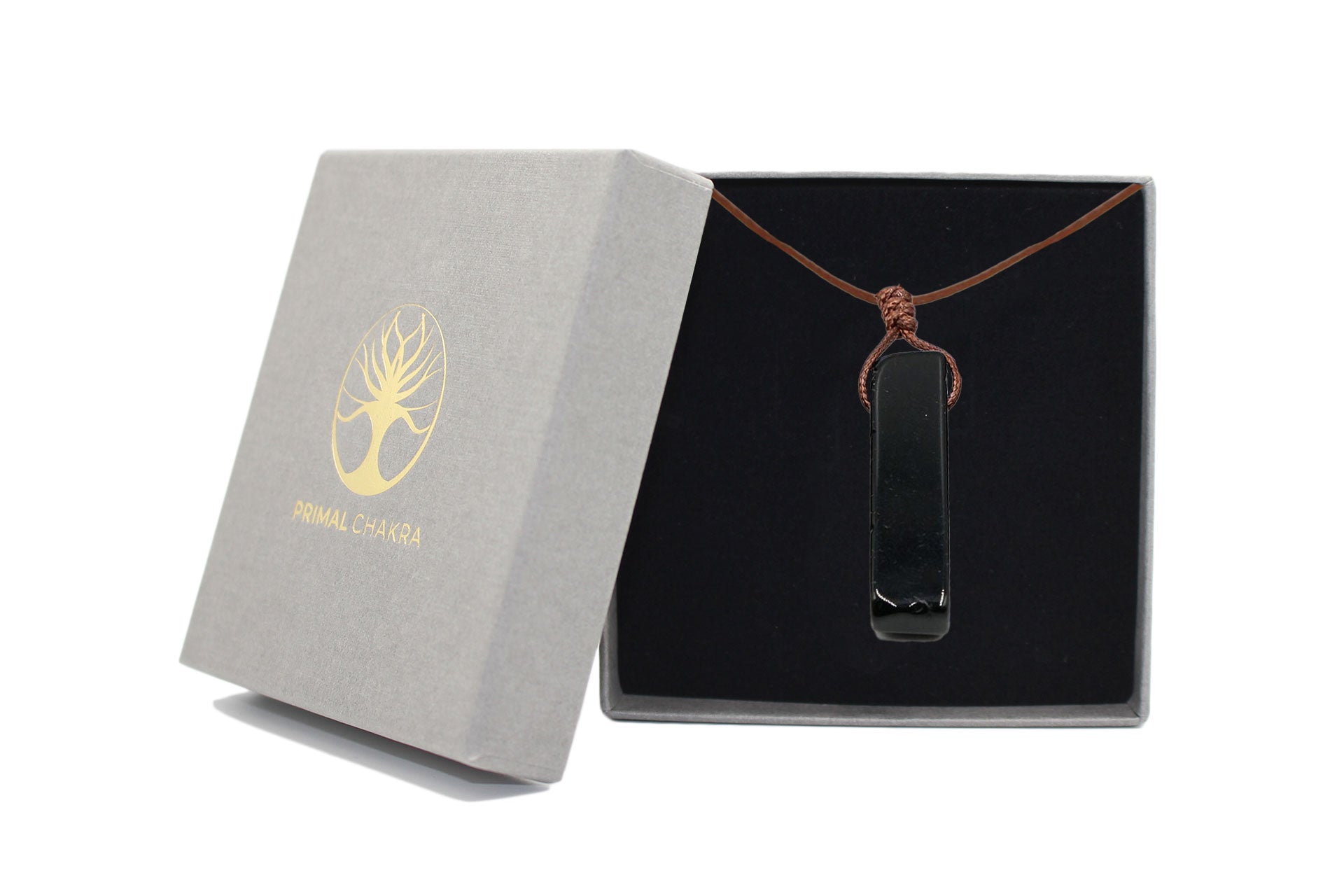 Obsidian Irregular Cuboid Necklace With Brown Cord Primal Chakra