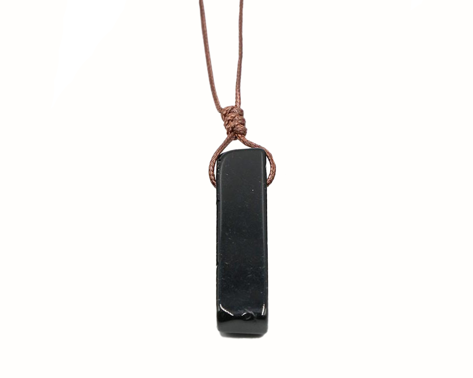 Obsidian Irregular Cuboid Necklace With Brown Cord Primal Chakra