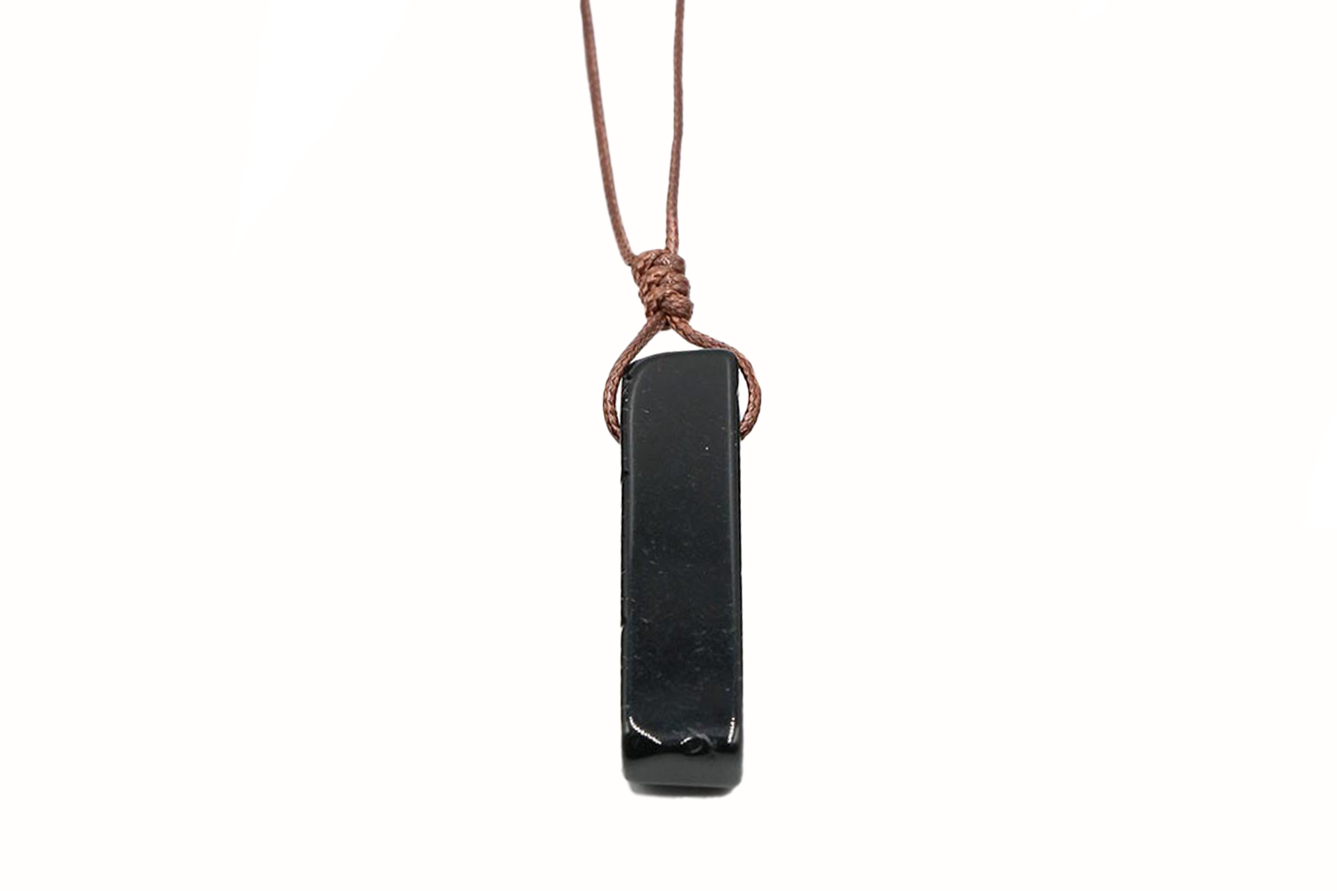 Obsidian Irregular Cuboid Necklace With Brown Cord Primal Chakra