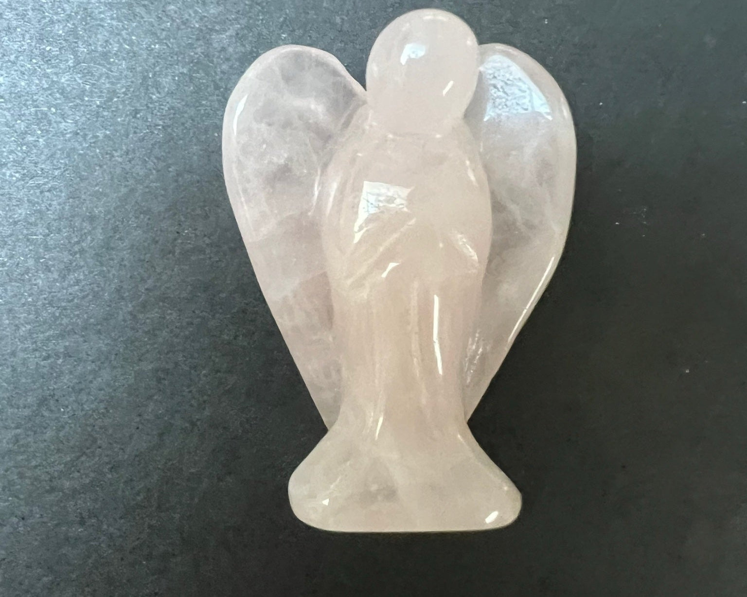 Rose quartz carved crystal angel, front view